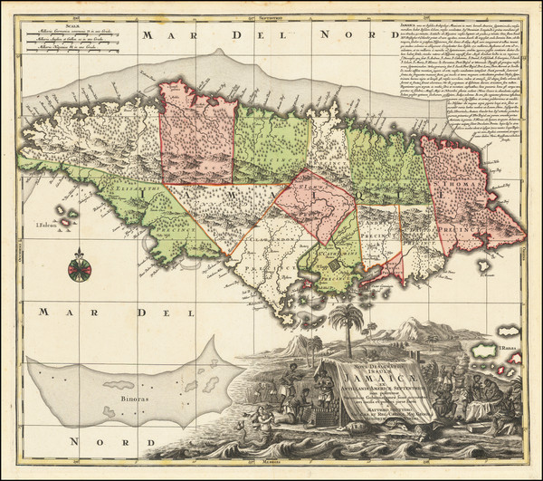 7-Caribbean and Jamaica Map By Matthaus Seutter