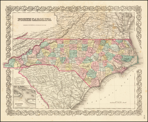 51-North Carolina Map By Joseph Hutchins Colton
