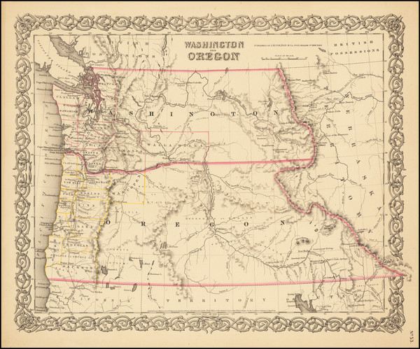 94-Oregon and Washington Map By Joseph Hutchins Colton