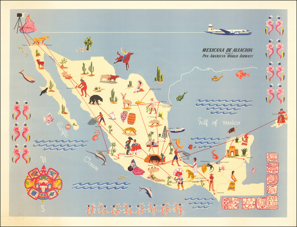 85-Mexico and Pictorial Maps Map By Mexicana de Aviación