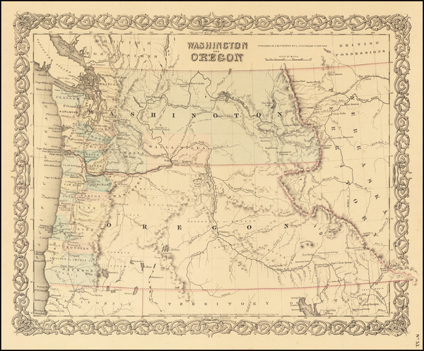 36-Oregon and Washington Map By Joseph Hutchins Colton