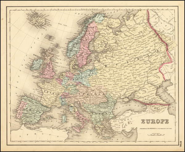 71-Europe Map By Joseph Hutchins Colton