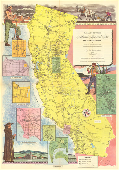 6-Pictorial Maps and California Map By Automobile Club of Southern California