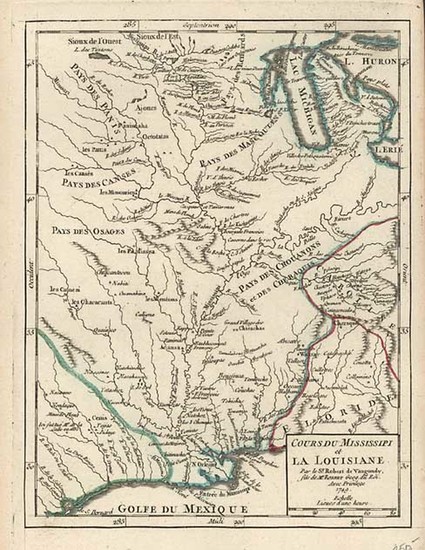 96-South, Texas, Midwest and Plains Map By Gilles Robert de Vaugondy