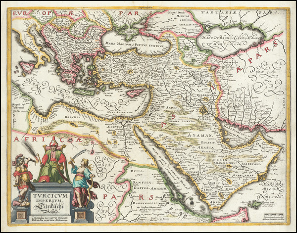 80-Turkey, Middle East, Arabian Peninsula and Turkey & Asia Minor Map By Matthaus Merian