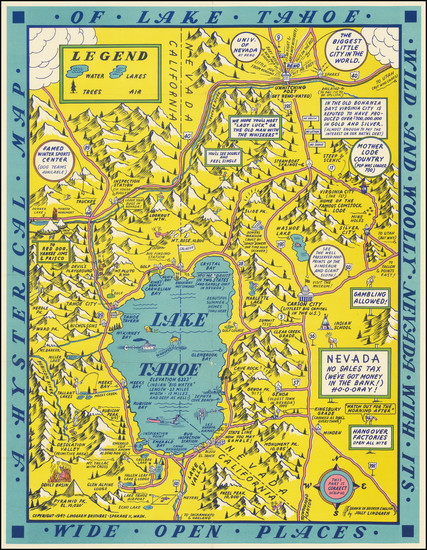 2-Nevada, Pictorial Maps, California and Other California Cities Map By Lindgren Brothers