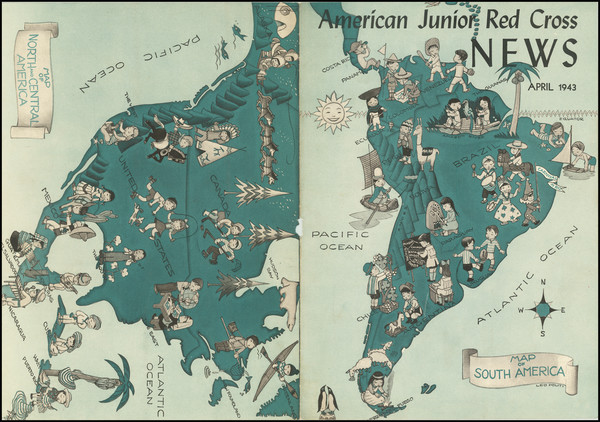 47-North America, South America and World War II Map By Leo Politi