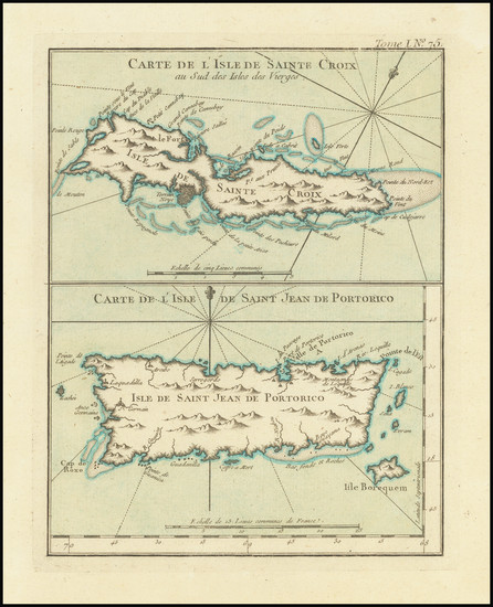 17-Puerto Rico and Virgin Islands Map By Jacques Nicolas Bellin