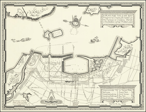 96-Pictorial Maps, San Francisco & Bay Area and Fair Map By Chesley Bonestell