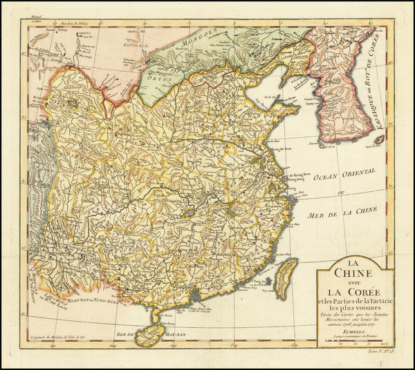 88-China and Korea Map By Jacques Nicolas Bellin