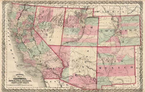 82-Southwest, Rocky Mountains and California Map By G.W.  & C.B. Colton