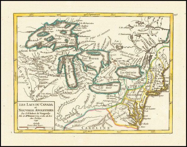 62-United States, New England, Midwest and Canada Map By Gilles Robert de Vaugondy