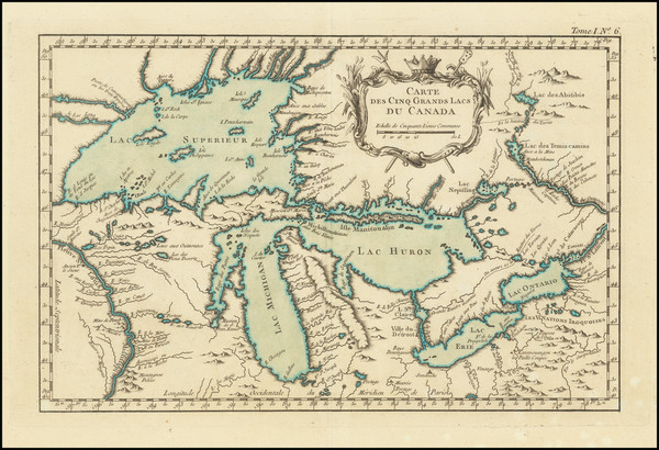 10-Midwest, Michigan, Wisconsin, Canada and Eastern Canada Map By Jacques Nicolas Bellin