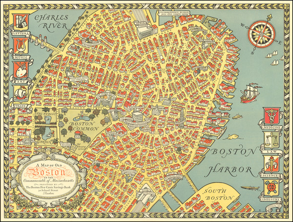 21-Massachusetts, Pictorial Maps and Boston Map By 