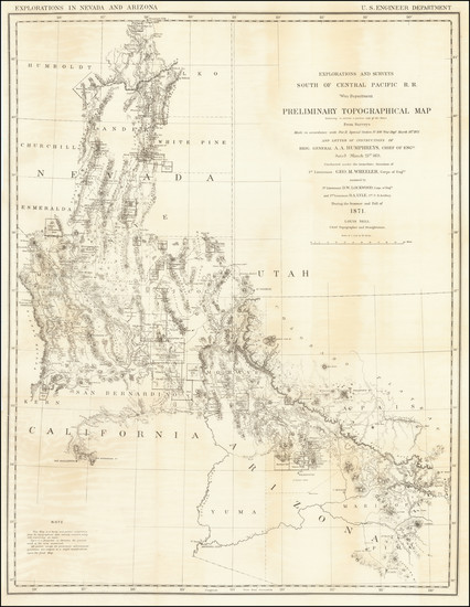 88-Nevada and California Map By George M. Wheeler / Louis Nell