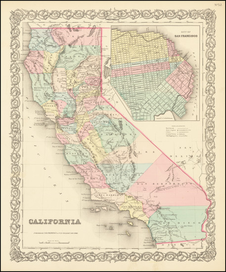 46-California and San Francisco & Bay Area Map By Joseph Hutchins Colton