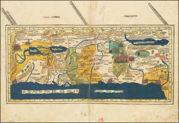 68-Middle East and Holy Land Map By Lienhart Holle / Pietro Vesconte / Marino Sanuto