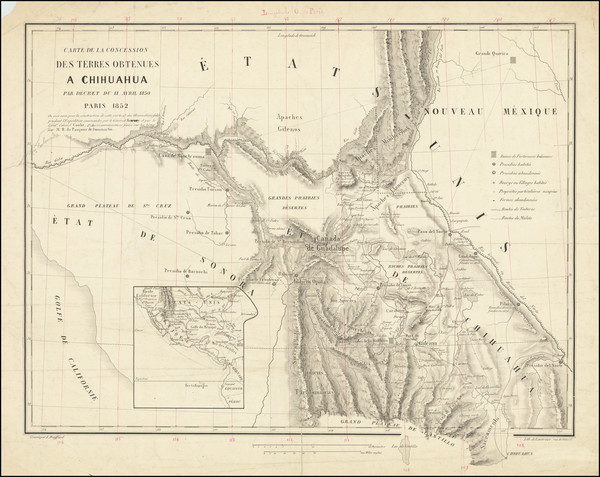 3-Texas, Arizona, New Mexico and Mexico Map By Hippolyte du Pasquier de  Dommartin