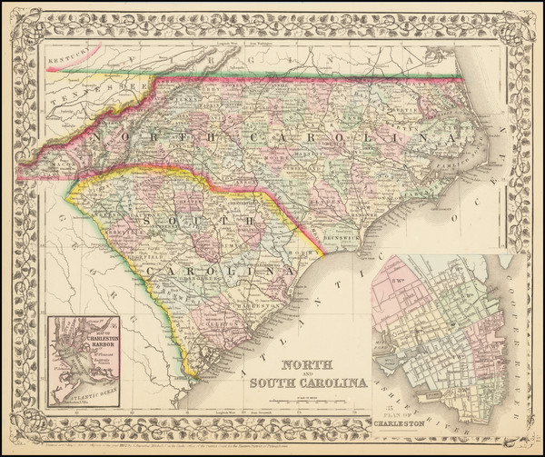 6-North Carolina and South Carolina Map By Samuel Augustus Mitchell Jr.