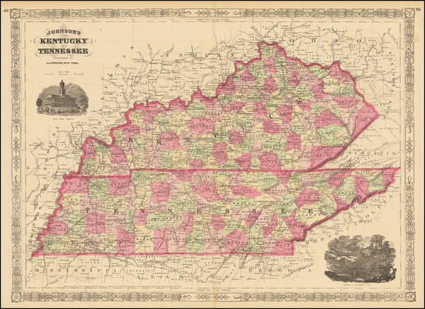 63-Kentucky and Tennessee Map By Benjamin P Ward  &  Alvin Jewett Johnson