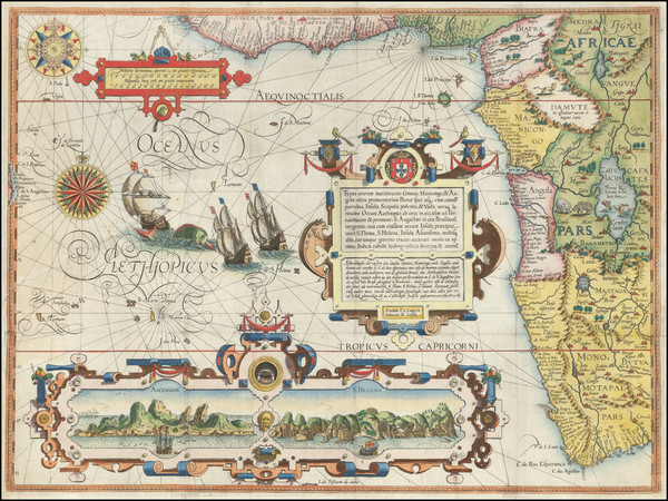 44-Atlantic Ocean, South Africa and West Africa Map By Jan Huygen Van Linschoten