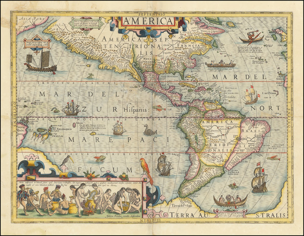 73-Western Hemisphere and America Map By Jodocus Hondius