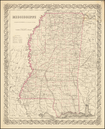 87-Mississippi Map By Joseph Hutchins Colton