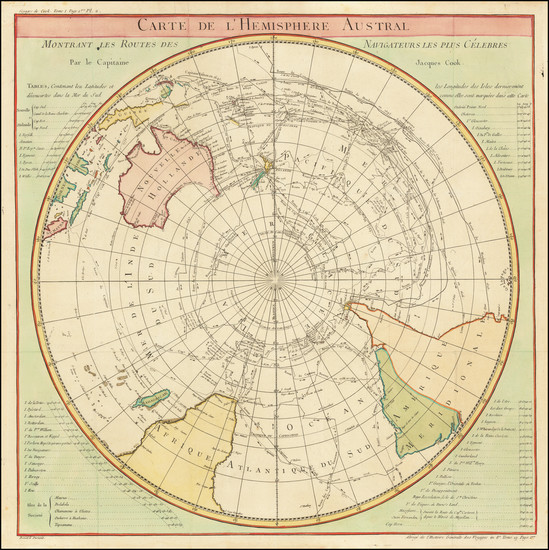 38-Polar Maps, Australia and Oceania Map By Jacques Nicolas Bellin / James Cook