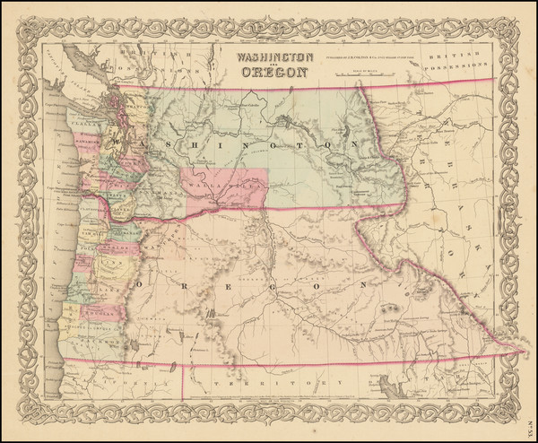 3-Idaho, Oregon and Washington Map By Joseph Hutchins Colton