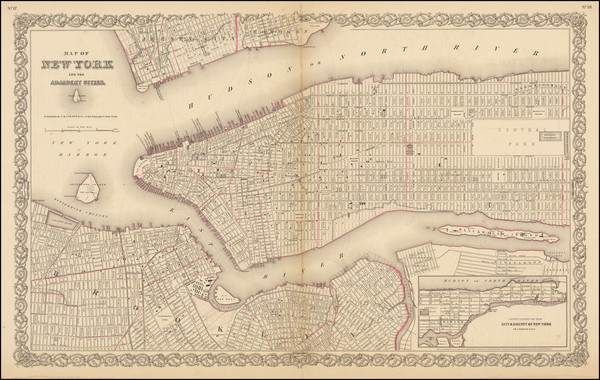 73-New York City Map By Joseph Hutchins Colton