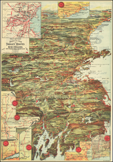 18-New England, Massachusetts, Pictorial Maps and Boston Map By New England Street Railway Club