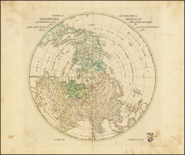 68-Northern Hemisphere Map By Johann Christoph Rhode / Leonhard Euler