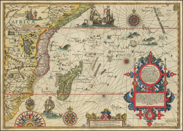 3-Indian Ocean, South Africa and East Africa Map By John Wolfe / Jan Huygen van  Linschoten