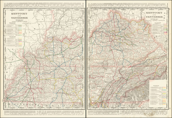39-Kentucky and Tennessee Map By George F. Cram
