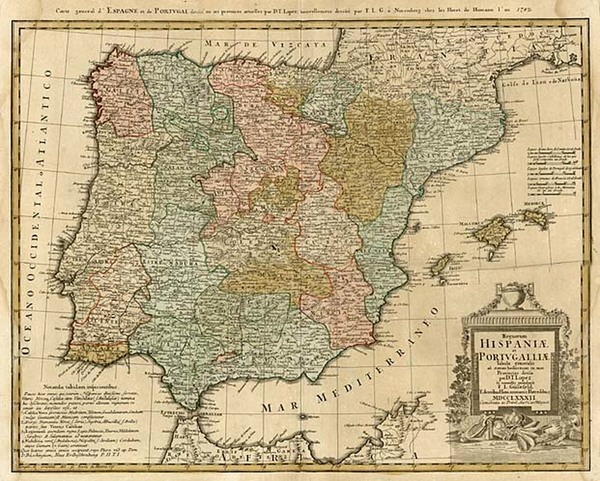 92-Europe, Spain and Portugal Map By D.T. Lopez