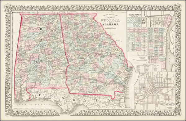 57-Alabama and Georgia Map By Samuel Augustus Mitchell Jr.