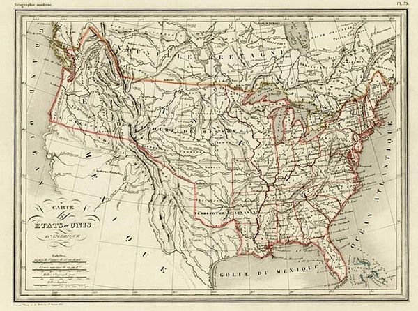 85-United States and Texas Map By Conrad Malte-Brun