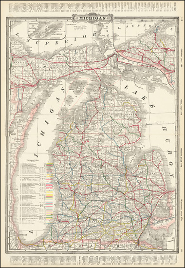 47-Michigan Map By George F. Cram