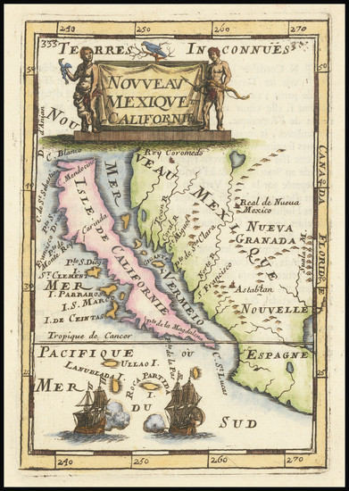 88-Baja California, California and California as an Island Map By Alain Manesson Mallet