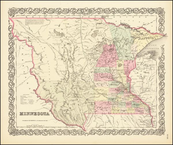 10-Midwest, Minnesota, Plains, North Dakota and South Dakota Map By Joseph Hutchins Colton