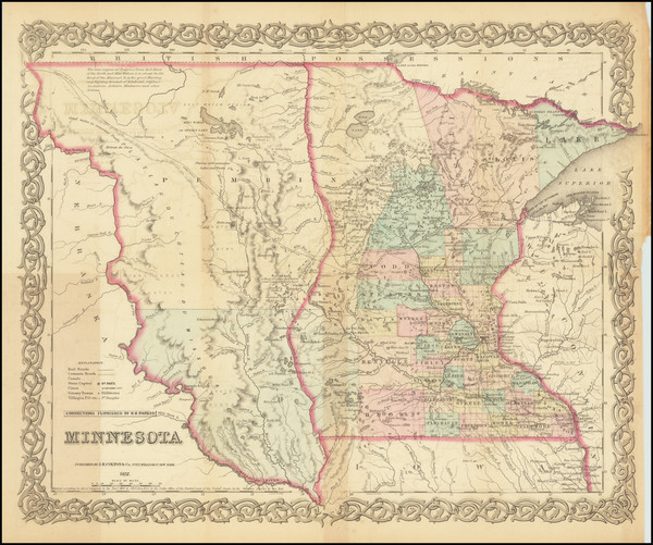 4-Minnesota, North Dakota and South Dakota Map By Joseph Hutchins Colton