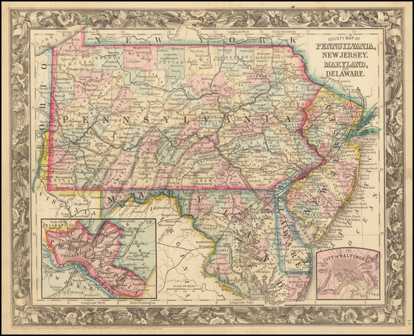 9-New Jersey, Pennsylvania, Maryland and Delaware Map By Samuel Augustus Mitchell Jr.