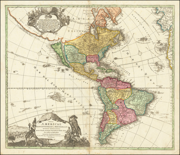 32-California as an Island and America Map By Johann Baptist Homann