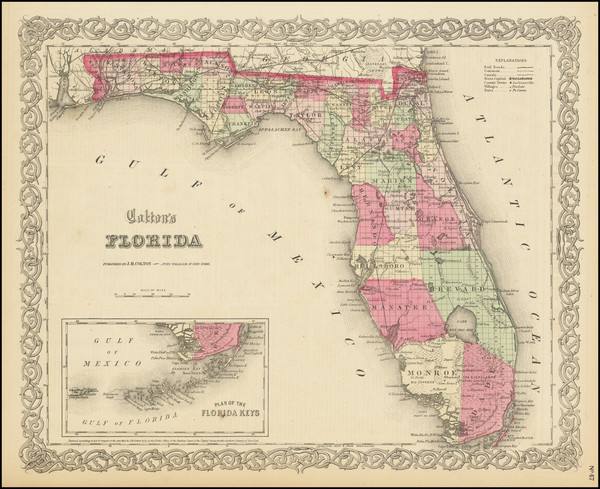 66-Florida Map By Joseph Hutchins Colton