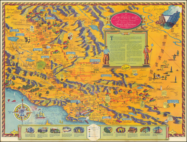 6-Pictorial Maps, California and Los Angeles Map By Southern California Edison