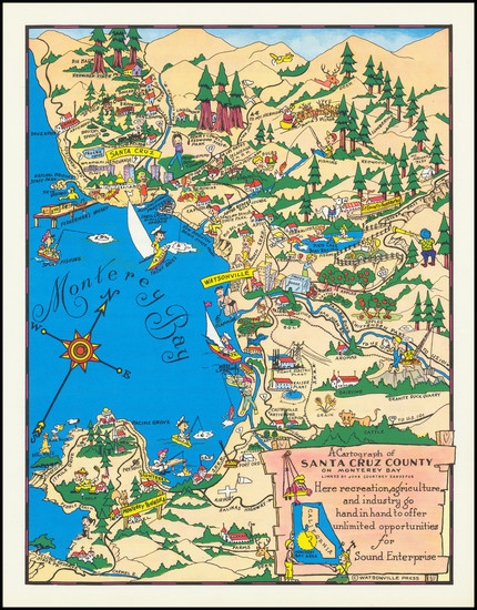 39-Pictorial Maps, California and Other California Cities Map By John Courtney Sandefur