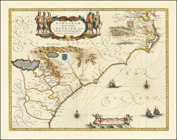 27-Southeast, Virginia, Georgia, North Carolina and South Carolina Map By Willem Janszoon Blaeu