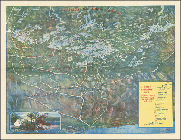 8-Minnesota and Pictorial Maps Map By J.E. Linden