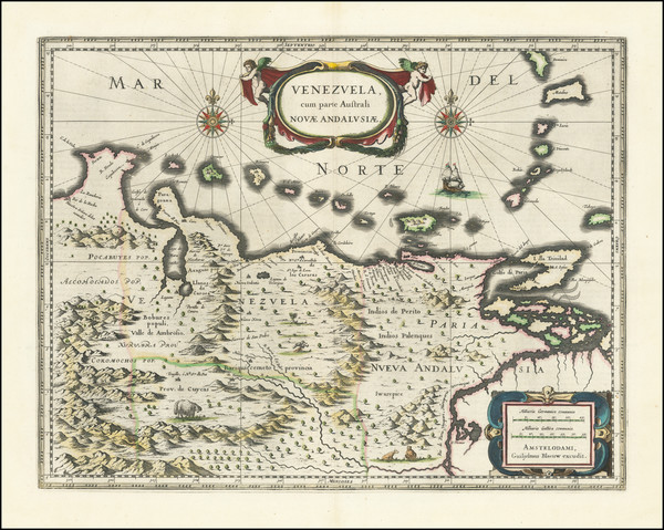 0-Venezuela Map By Willem Janszoon Blaeu