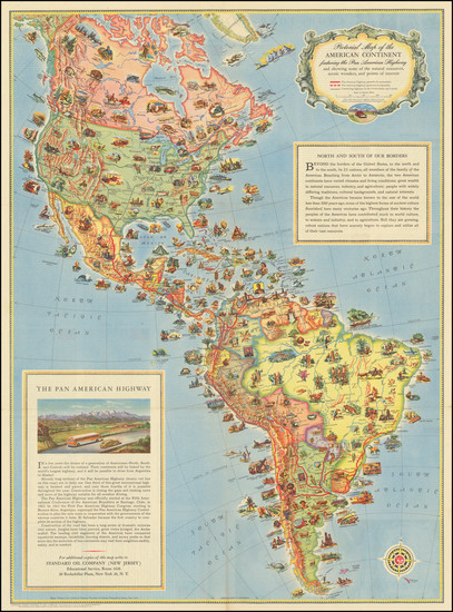 90-North America, South America and Pictorial Maps Map By Standard Oil Company